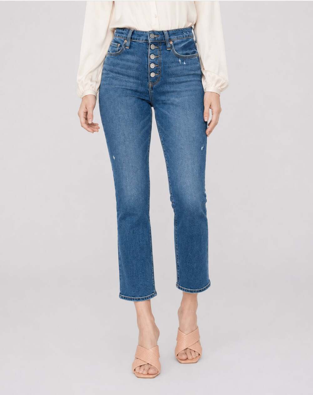 PAIGE Cindy Crop Jeans 26x27 US 2 Say Anything Blue Exposed Button Fly NWT